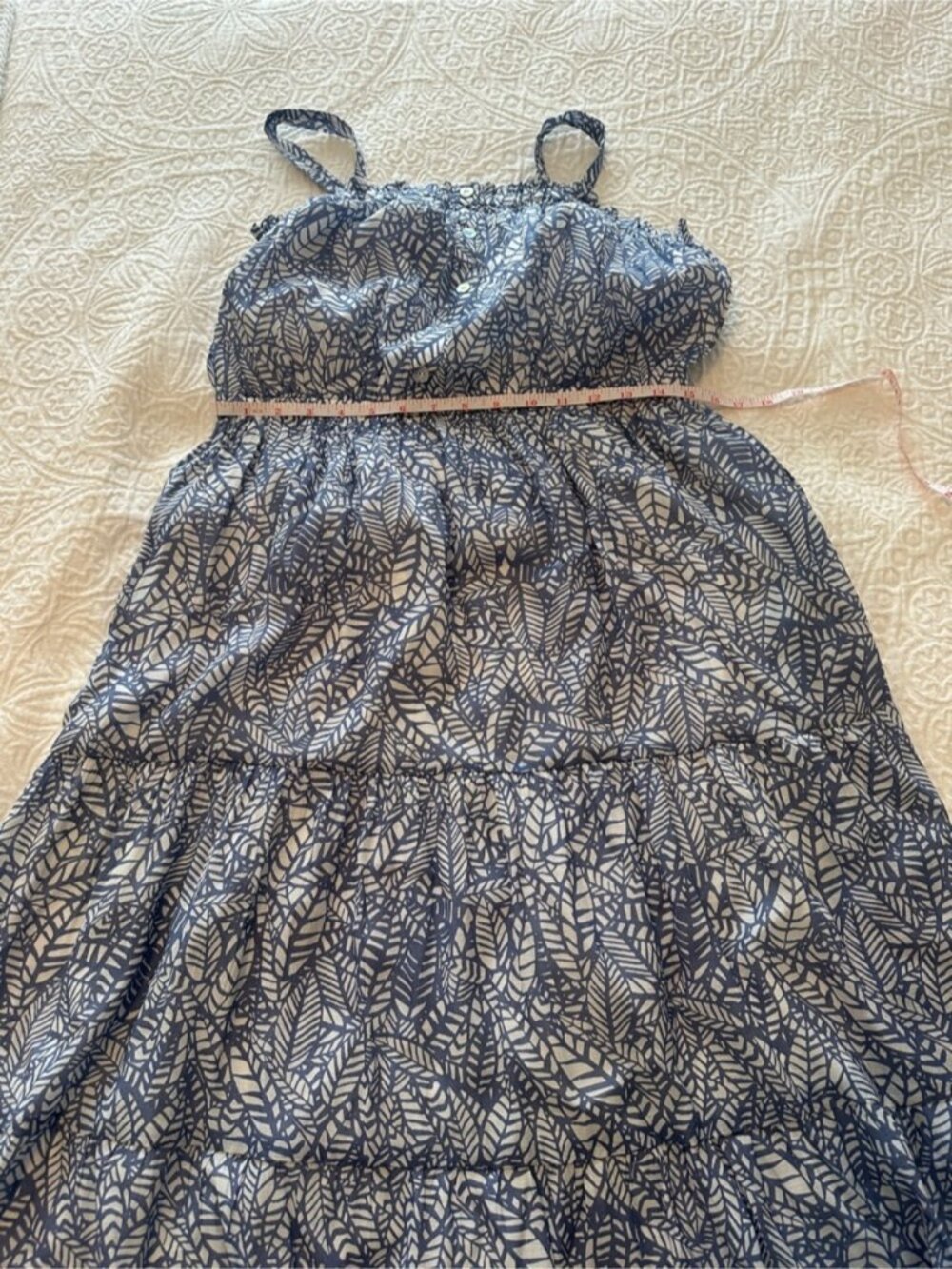 Women’s Maxi Dress Blue and White Leaf-Print - Picture 6 of 8